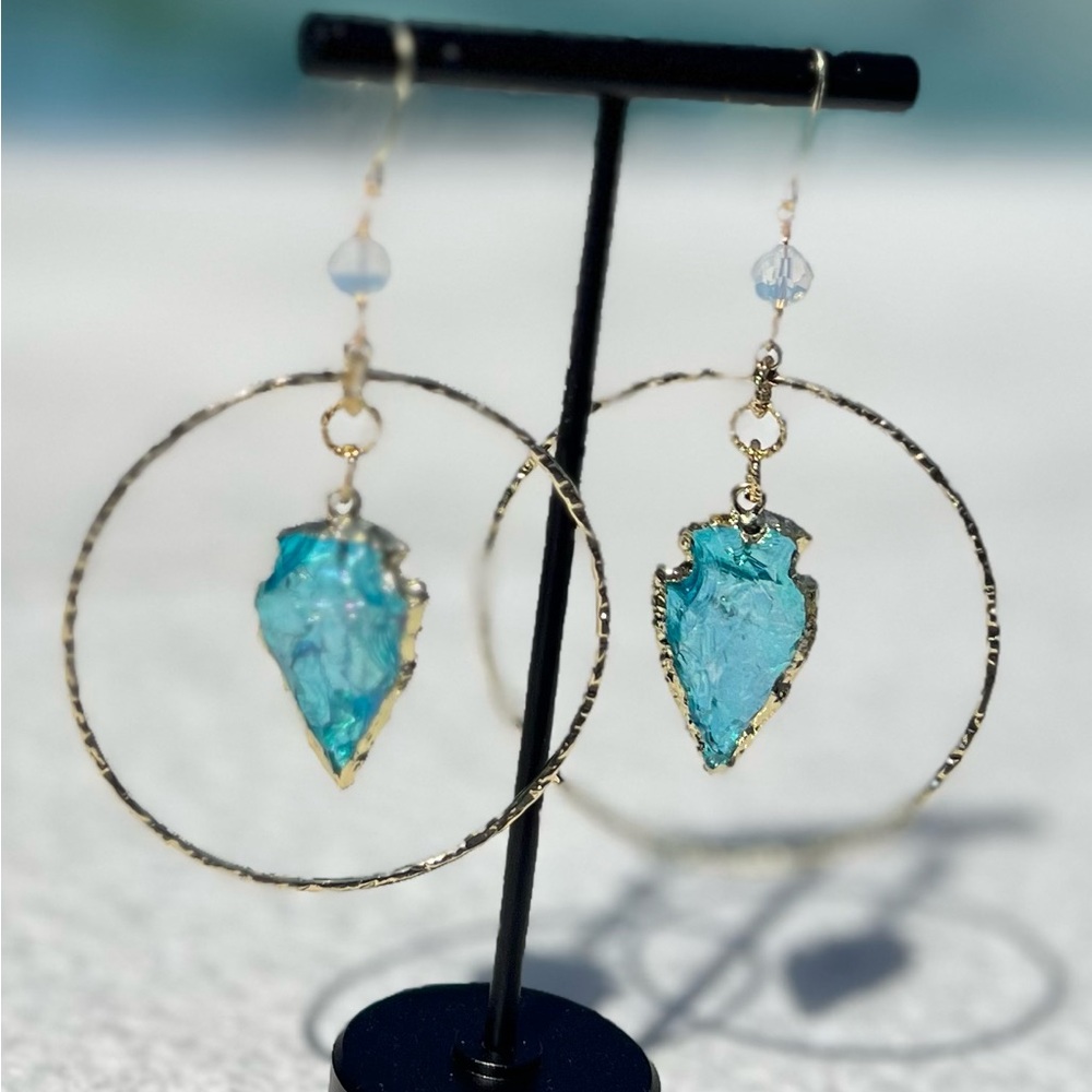 Elegant Blue and Gold Hoop Earrings